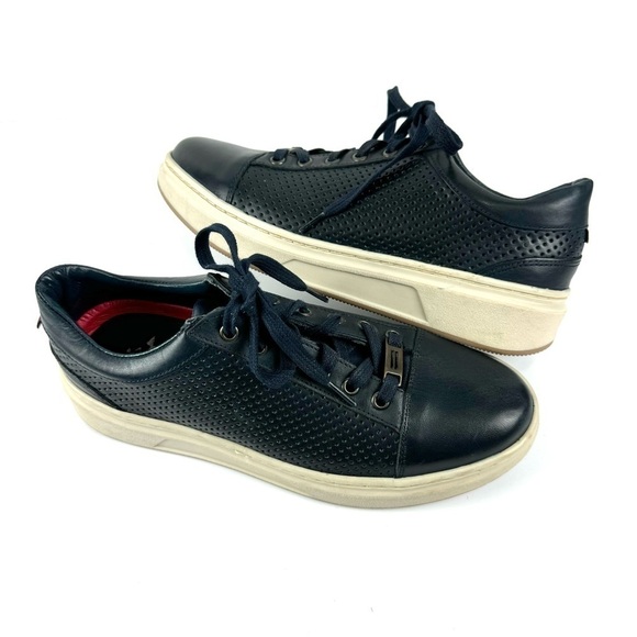Andrea Men Navy Blue Perforated Soft Leather Casual Sneakers Men’s Sz 7 Shoes - Picture 1 of 9